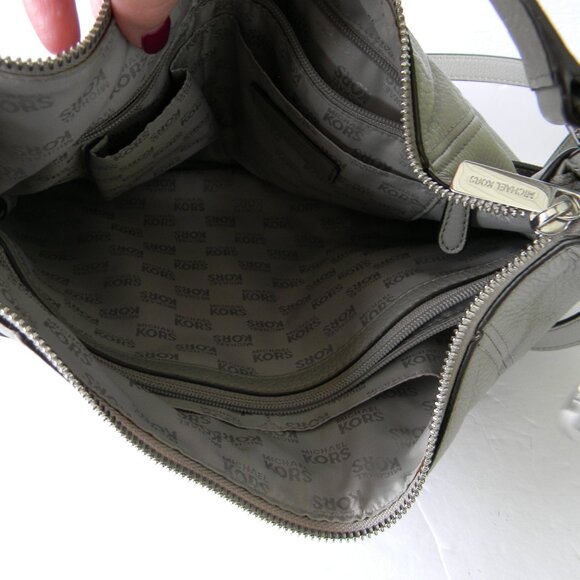 Michael Kors Anita Gray Pebbled Leather Hobo CONVERTIBLE CROSSBODY/SHOULDER BAG - Picture 8 of 9